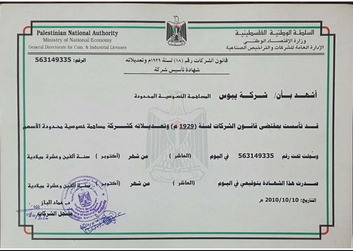 شهادة تأسيس الشركة